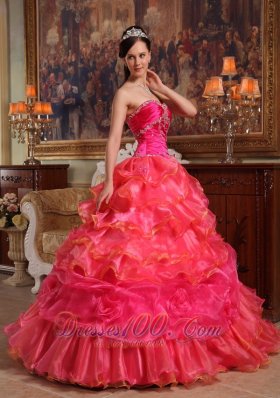Hot Pink Quinceanera Dress Beading Sweetheart Floor-length