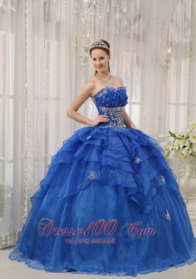 Royal Blue Quinceanera Dress Appliques Beading Organza