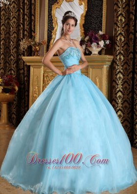 Aqua Blue Quinceanera Dress Bead Floor-length Sweetheart