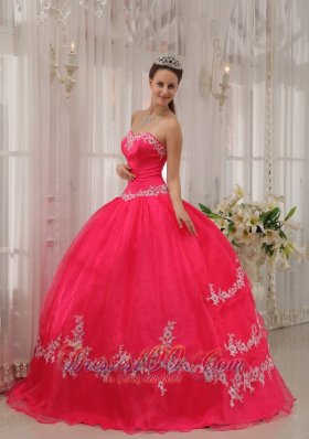 Coral Red Quinceanera DressAppliques Sweetheart