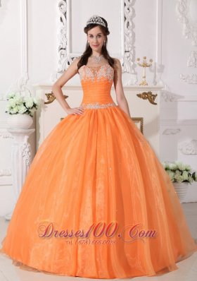 Orange Quinceanera Dress Floor-length Appliques