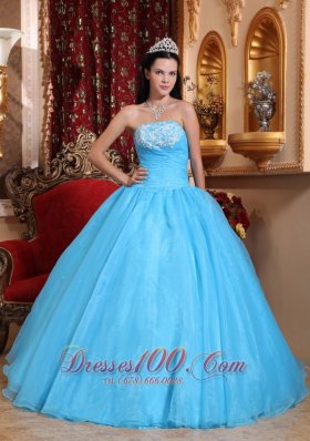 Baby Blue StraplessQuinceanera Dress Appliques Beading