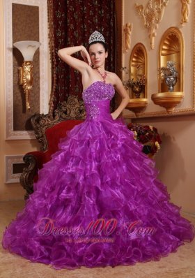 Purple Dresses for Quince Beading Ruffles Strapless