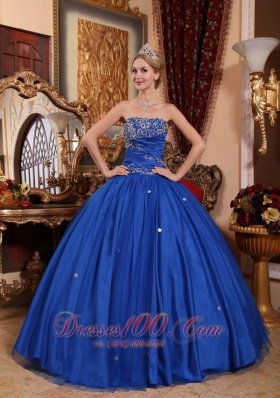 2013 Blue Quinceanera Dress Strapless Taffeta Tulle
