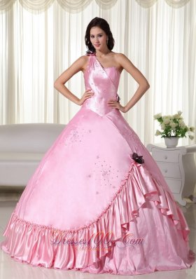 2013 Baby Pink Beading Embroidery One Shoulder Quinceanera Dress