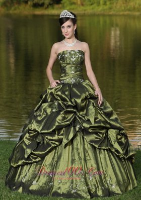 Olive Green Quinceanera Dress Beading Strapless Pick-ups
