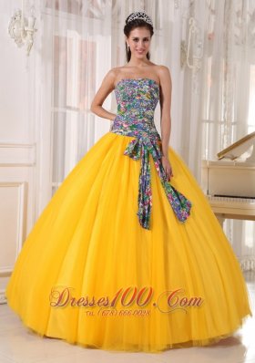 Best Seller Colorful and Yellow Sweet 16 Dress Bowknot