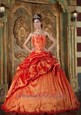 2011 Orange Pick-ups Strapless Ball Gown Quince Dress