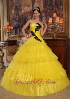 Yellow Layered Dresses for a Quince Appliques