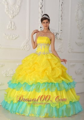 Yellow and Green Quinceaneras Dress Beading Decorate