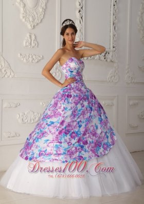 2013 Multi-color A-line Flower Print Quinceaneras Dress