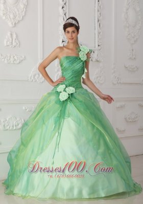 Trend Apple Green One Shoulder Organza Beading