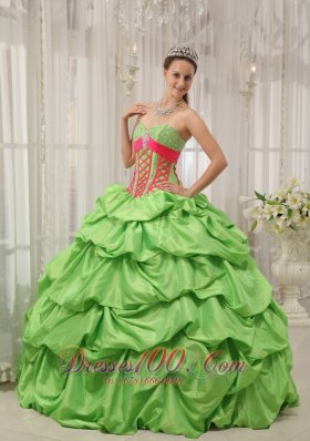 Green Sweetheart Beading Pick-ups Quinceanera Dress