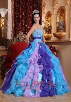 Sweetheart Organza Beading Appliques Quinceanera Dress