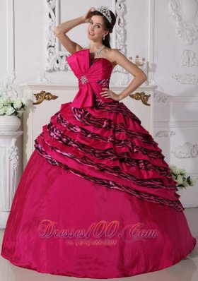 Hot Pink Trendy Quinceanera Dress Strapless Zebra Beading