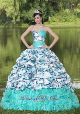 Organza Beaded Pick-ups and Ruffles Quinceanera Dress