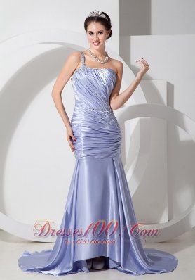 Mermaid One Shoulder Lilac Prom Pageant Dress Brush Train