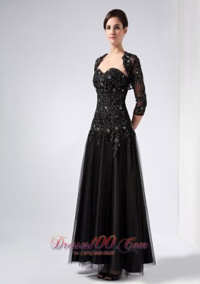 Black Sweetheart Beading Prom Dress Ankle-length Tulle