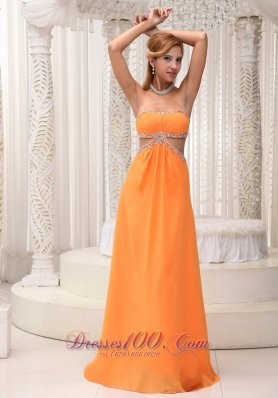 Orange Strapless Beaded Prom Evening Dress Chiffon