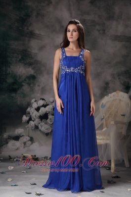 Royal Blue Straps Prom Maxi Dress Chiffon Beading Floor-length