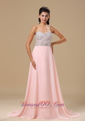 Beaded Light Pink Chiffon Prom Celebrity Dress