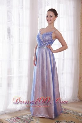 Spaghetti Straps Lilac Floor-length Beading Prom Dress