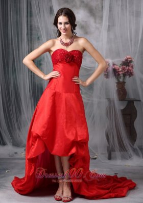 High-low Blood Red A-line Cocktail Dress Taffeta