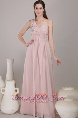 One Shoulder Floor-length Chiffon Beading Prom Dress