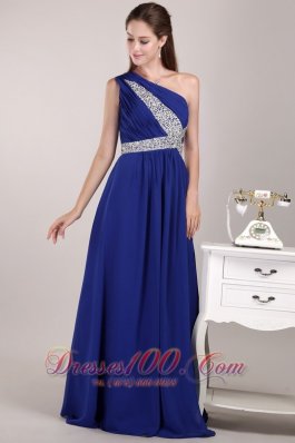 Blue One Shoulder Sequined Prom Evening Dress