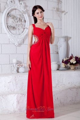 Cross Straps Red Chiffon Beading teenager prom Dress