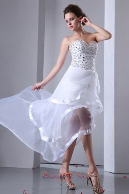 High-low White Organza Beaded Prom Cocktail Dress