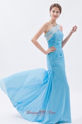 Mermaid One Shoulder 17 Prom Dress Baby Blue