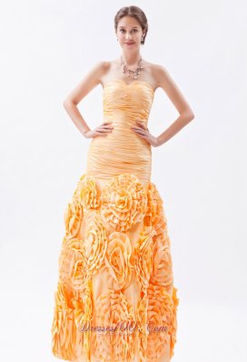 Rolling Flower Fabric Prom Dress Mermaid Orange