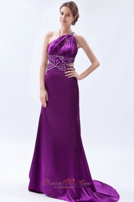Brush Sheath One Shoulder Purple Celebrity Dress