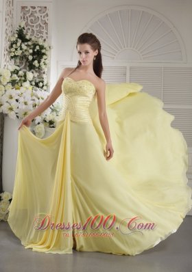 Light Yellow Brush Ruch Teenager Prom Dress