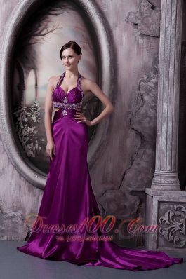 Sexy Court Halter Prom Celebrity Dress Eggplant Purple
