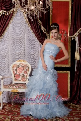 Mermaid Belt Baby Blue Prom / Evening Dress