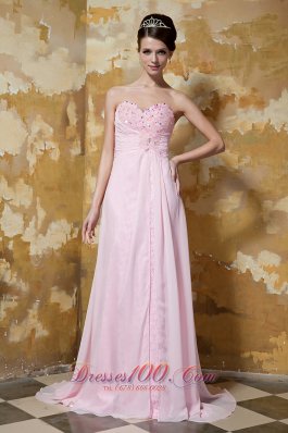 Brush Train Light Pink Prom Celebrity Dress Beading