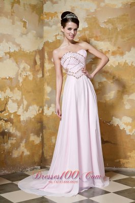 Brush Train Light Pink Beading Prom Dress