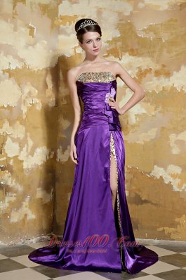 Brush High Split Purple Leopard Prom Evening Dress
