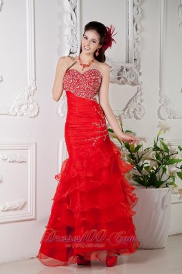 Mermaid Red Ankle-length Ruch Prom Dress
