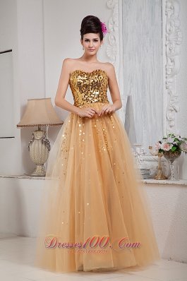 Gold Sequins Floor-length Prom Dress