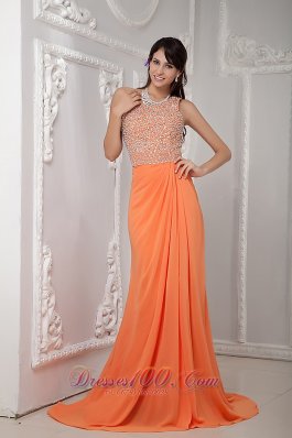 One Shoulder Brush Orange Dress for Prom