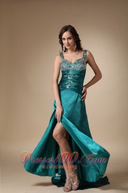 Straps Brush Slit Turquoise Dress for Prom Celebrity