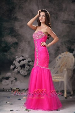 Mermaid Hot Pink Prom Pageant Dress Beading Ruch