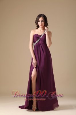 One Shoulder Prom Dress Slit Brush Purple