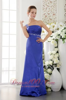 Blue Sheath One Shoulder Prom Evening Dress Beading