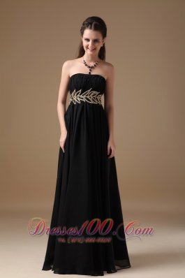 Beading Leaf Pattern Waistband Black Maxi Dress