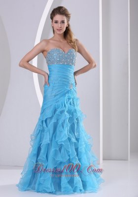 Ruffled Sweetheart Prom Dress Beaded Baby Blue