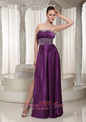 Side Split Eggplant Purple Evening Dress with Beads